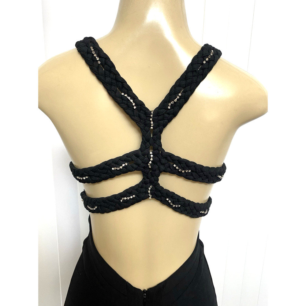 SKY Dress Mini Bandage Sleeveless V Neck Sheath Bodycon Black Embellished XS - Picture 7 of 10